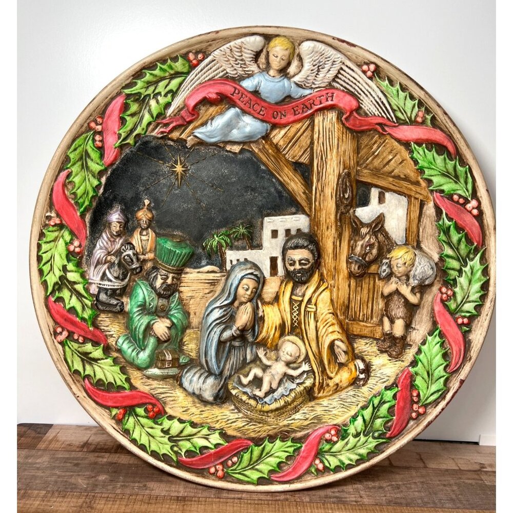 VTG Detailed Nativity Scene Decorative Wall Plate Peace On Earth Christmas